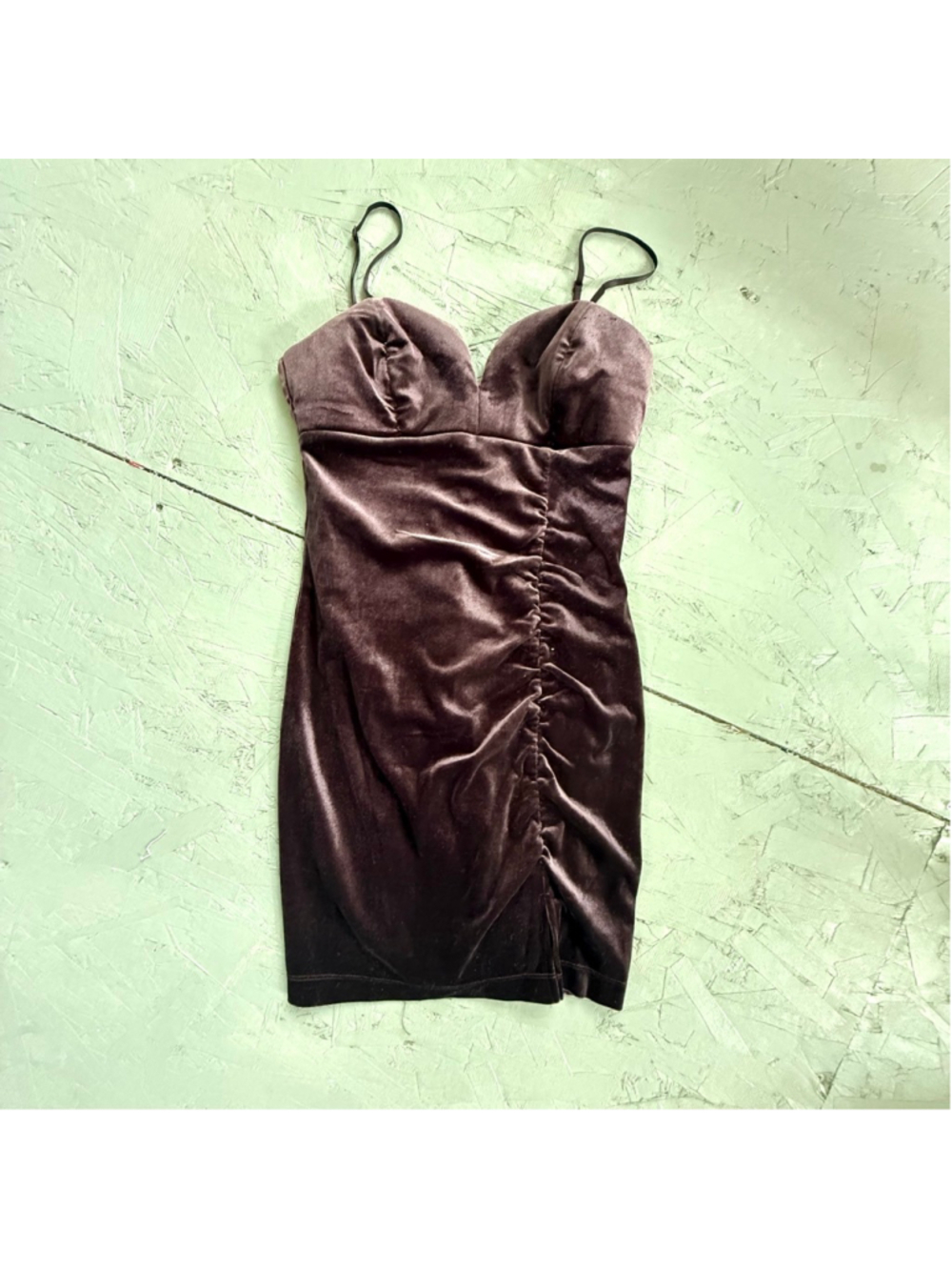 Emerald Sundae Plum Velvet Ruched Mini Dress - Size Small